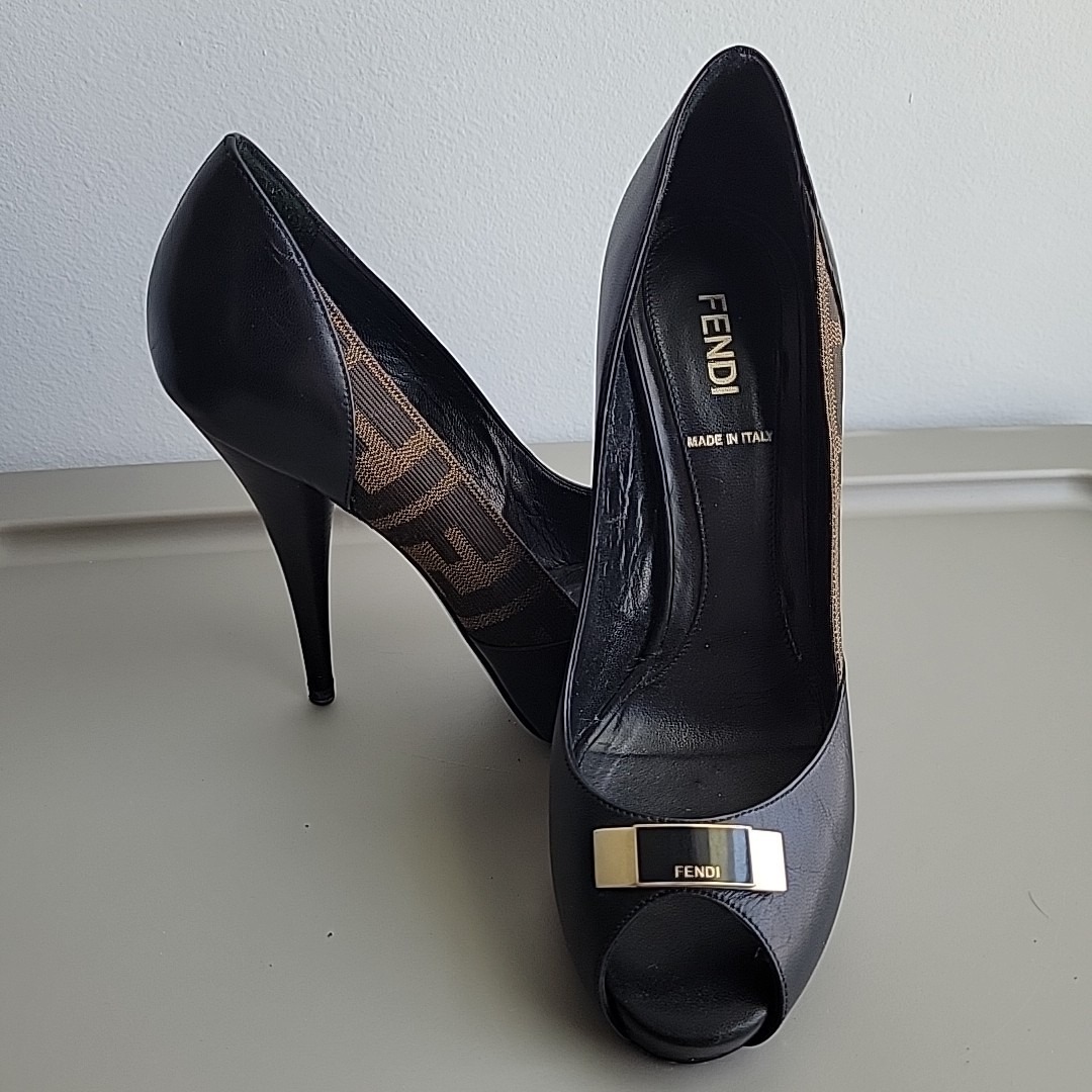 Fendi Zucca Canvas Vero Cuoio High Heels Size 36, Made In Italy